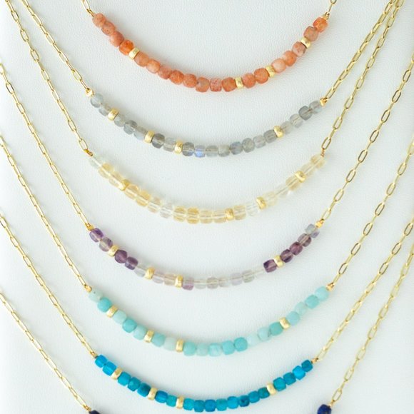 Fluorite Gemstone Necklace Lavender color healing Crystal gift Non-tarnish gold - Picture 12 of 13